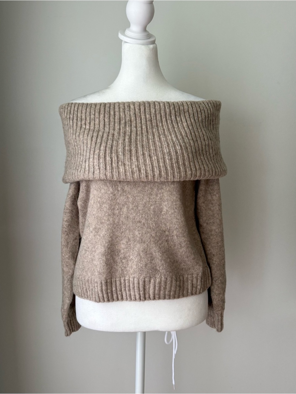 Abercrombie & Fitch Off-the-Shoulder Foldover Sweater in Taupe